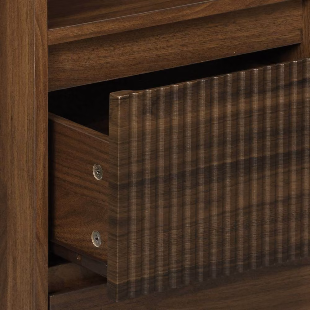 Sweekeec Scandinavian Style 3-Shelf Wood Storage Column with 2 Drawers in Brown – 3