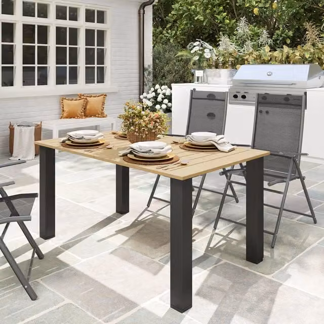 Outsunny Brown Garden Table with Parasol Hole, W/D: 90 x 90 cm