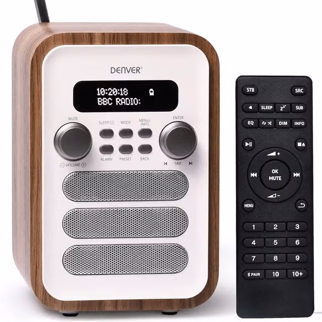 Denver DAB-48 Digital Radio with Bluetooth and Remote Control, White