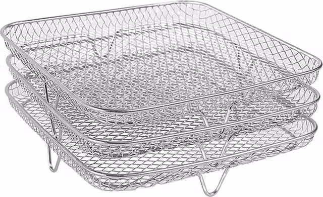 NESTLUNE Square Stackable Stainless Steel Air Fryer and Dehydrator Racks, Silver, W: 100 cm x D: 100 cm