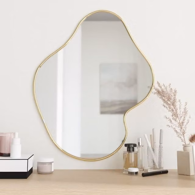 Berkfield Home Gold Rectangular Minimalist Wall Mirror W: 60 cm, H: 50 cm