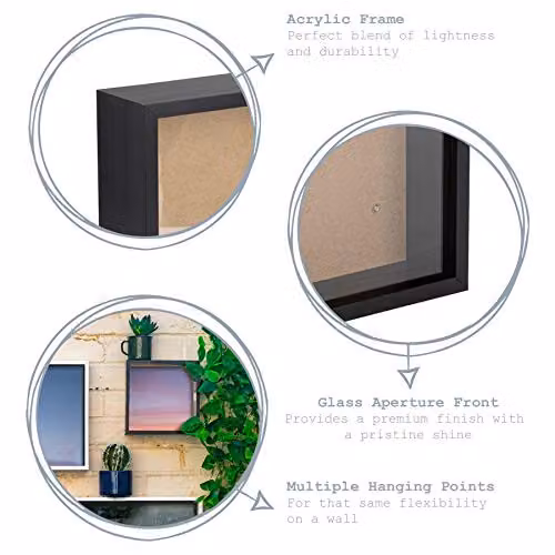 Nicola Spring 2 Piece Black 3D Shadow Deep Box Square Photo Frame Set with White Mounts – 2