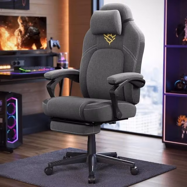 The Bazaarist Ergonomic Gaming Office Chair with Footrest and Headrest in Light Grey – 1