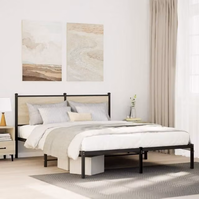 Berkfield Home Metal Bed Frame in Sonoma Oak Brown, W/D/H: 140 x 200 cm – 1