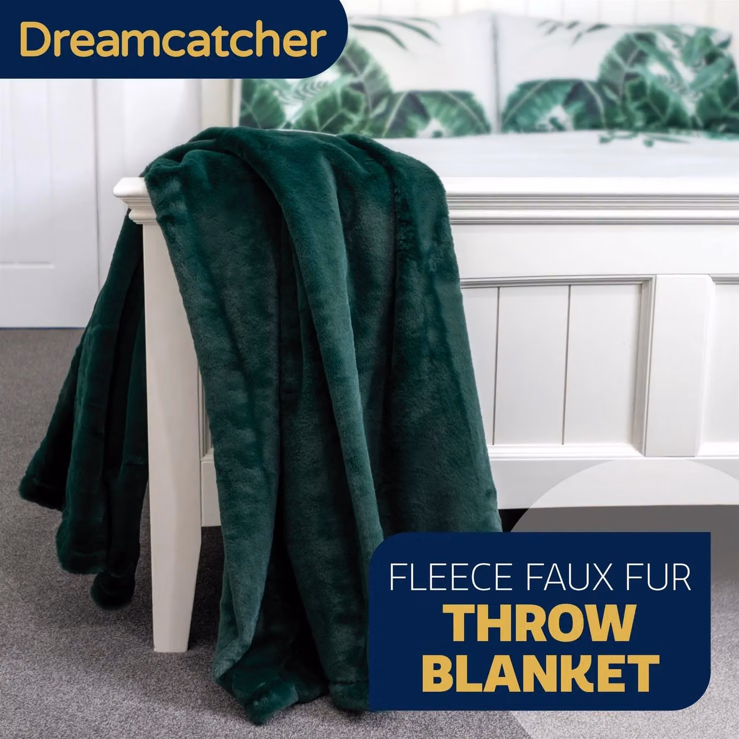 Dreamcatcher Faux Fur Polyester Throw Blanket in Green, W/D: 160 x 130 cm – 2