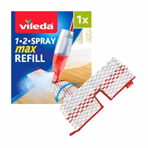 Vileda 1-2 Spray Max Double-Sided Microfibre Mop Refill in Red and Grey – 2