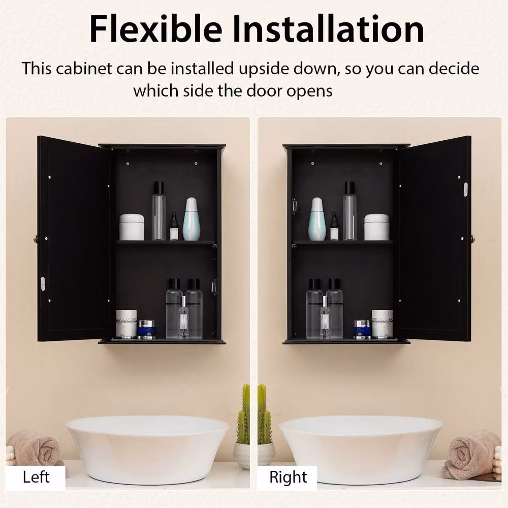 Gymax Black Lacquered Wall Mounted Medicine Cabinet with Mirror and Internal Shelves – 5