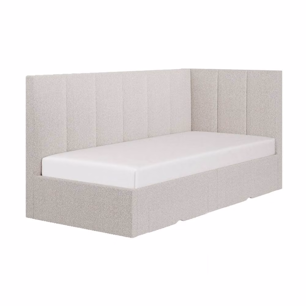 Flair Harley Upholstered Fabric Corner Bed Frame with Storage Drawers in Beige, W/D/H: 90 x 200 cm – 2
