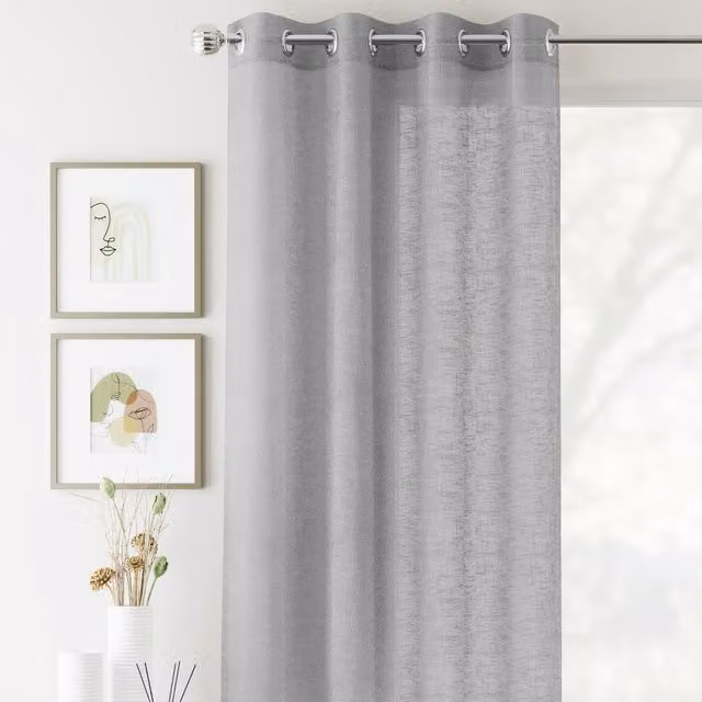 Terrys Crete Ready Made Single Voile Curtain in Silver Grey Linen Fabric with Eyelets
