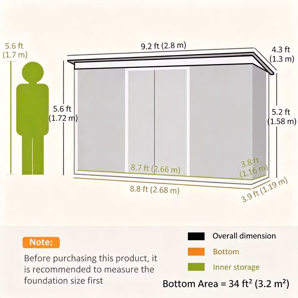 STILVORA Modern Galvanised Steel Garden Shed in Dark Grey with Double Sliding Doors and Side Vent, Width: 280 cm – 3
