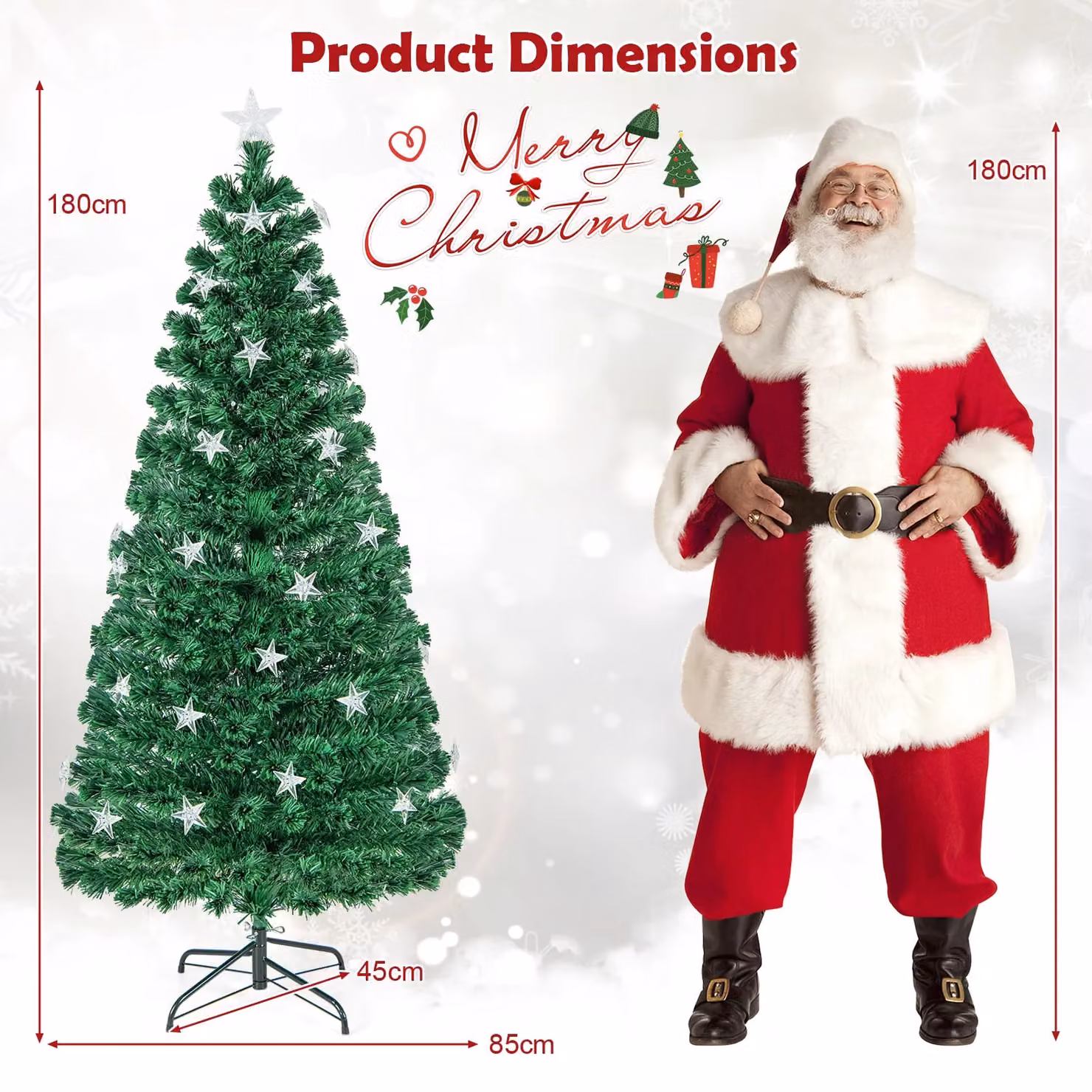 Gymax 6ft Green Fiber Optic Christmas Tree with 230 Tips, 30 Star Lights and 8 Lighting Modes – 6