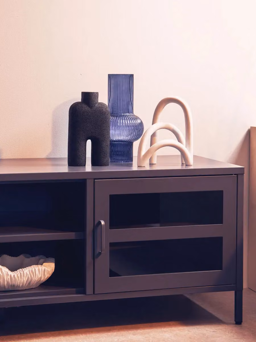 Orsina Industrial Two Door Metal Media Unit in Grey and White – 2