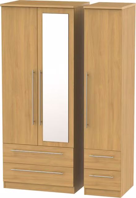 Ready Assembled 2 U Carlton Triple Wardrobe with Mirror and 2 Drawers in Natural