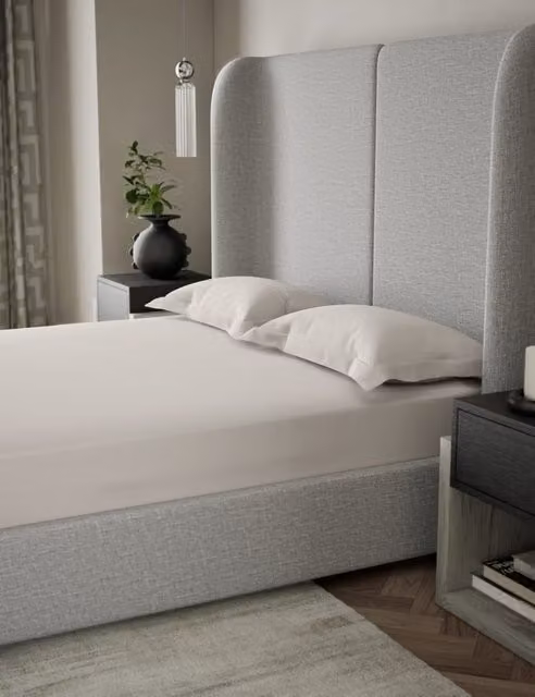 M&S x Kelly Hoppen 500 Thread Count Cotton Sateen Deep Fitted Sheet, Beige, W: 180 cm x L: 200 cm