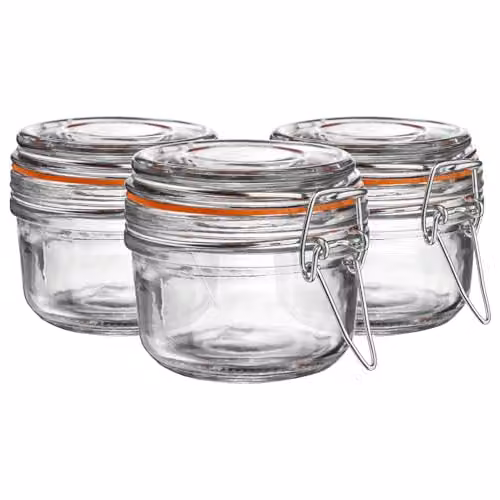 Argon Tableware Glass Spice Jars with Airtight Metal Clip Lids, 125ml, Set of 6, Transparent and Orange