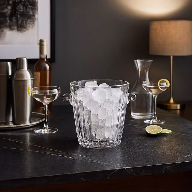Orsina Crystal Ice Bucket with Tapered Shape and Classic Cut Glass Design in Transparent