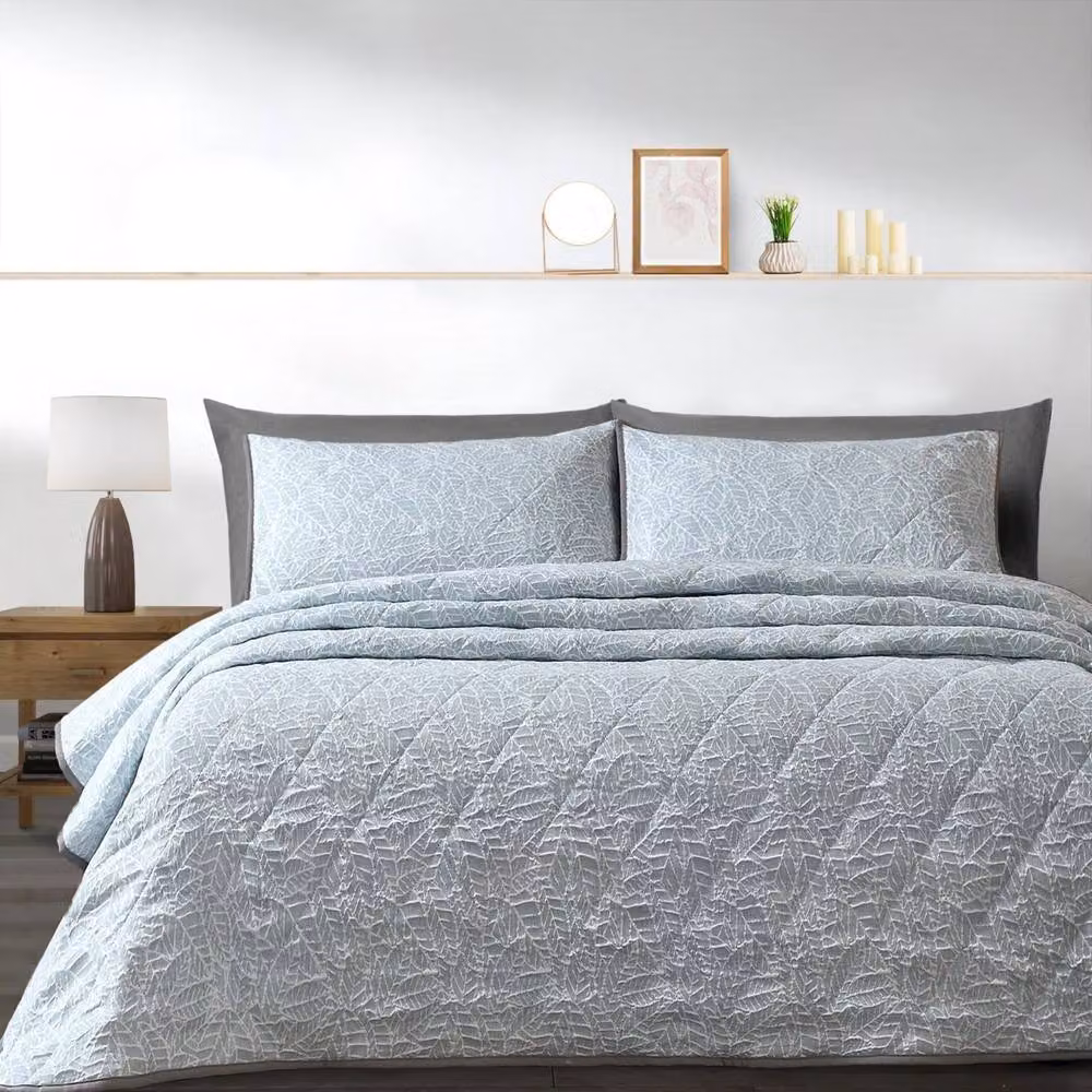 Velosso Ayda Jacquard Floral Quilted Bedspread Set in Blue – 2