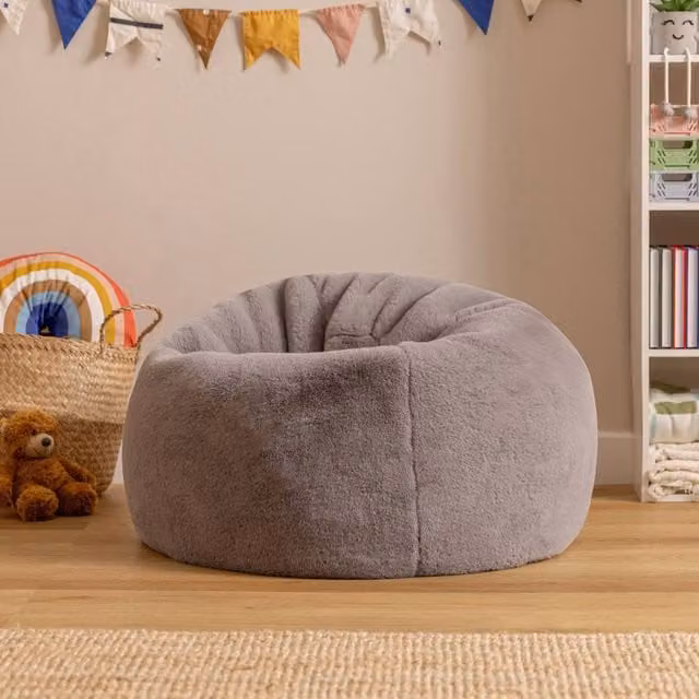 icon Kids Kingston Faux Fur Classic Bean Bag for Children in Light Grey