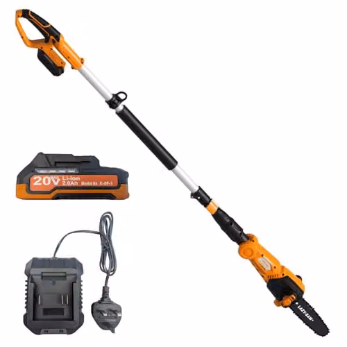 Ark Mat Cordless Pole Saw with Rechargeable Battery and Charger in Orange, Telescopic Electric Tree Pruner with 200mm Adjustable Cutting Head