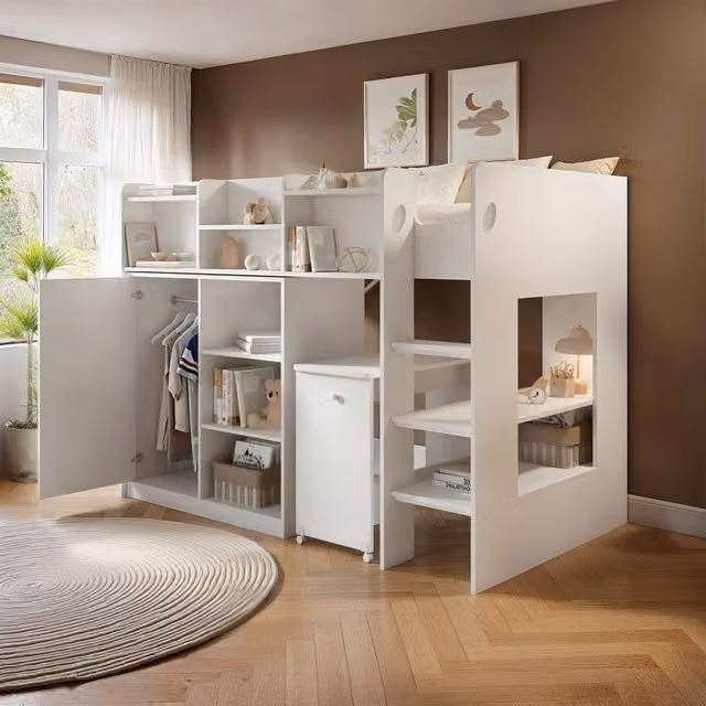 Flair Furnishings Wizard Mid High Sleeper Workstation in White, Single – 2