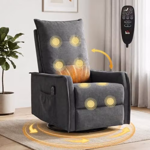 HOMCOM 360 Degree Swivel Recliner Armchair with Massage and Heat in Dark Grey – 1
