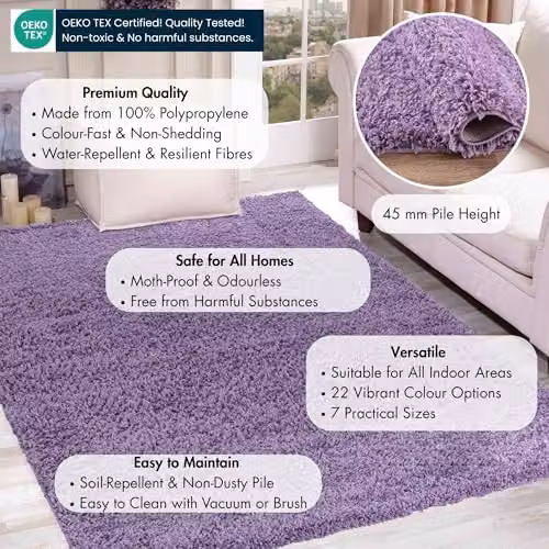 Serdim Rugs Lilac Plain Modern Shaggy Area Rug, W: 200 cm, D: 290 cm – 2