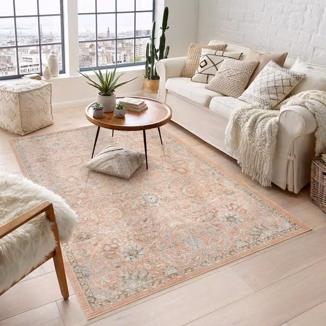 Desire Rugs Maia Traditional Floral Oriental Area Rug, Washable and Non-Slip, Coral/Pink/Red, Width: 300 cm