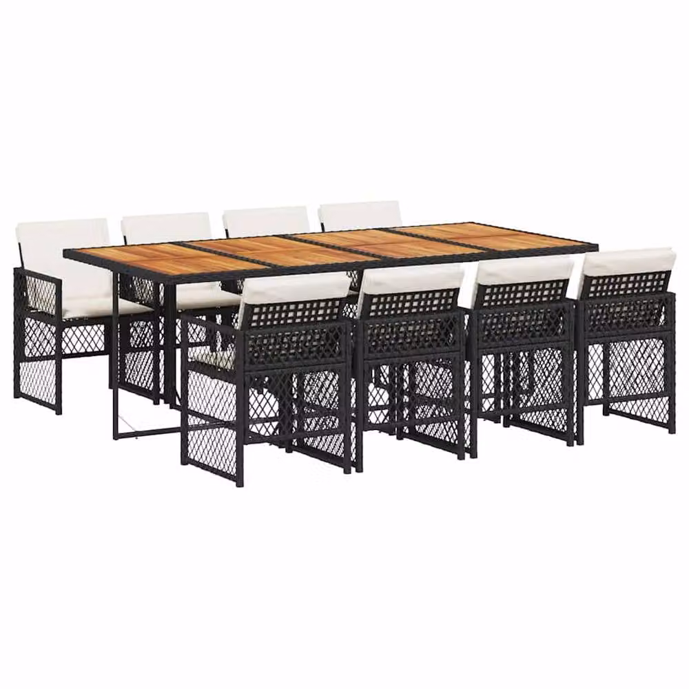 Berkfield Home 9 Piece Black Poly Rattan Garden Dining Set with Cushions – 2