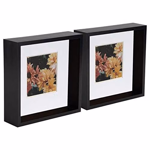 Nicola Spring 5 Piece Black 3D Shadow Box Photo Frame Set with White 4 x 4 inch Mounts – 1