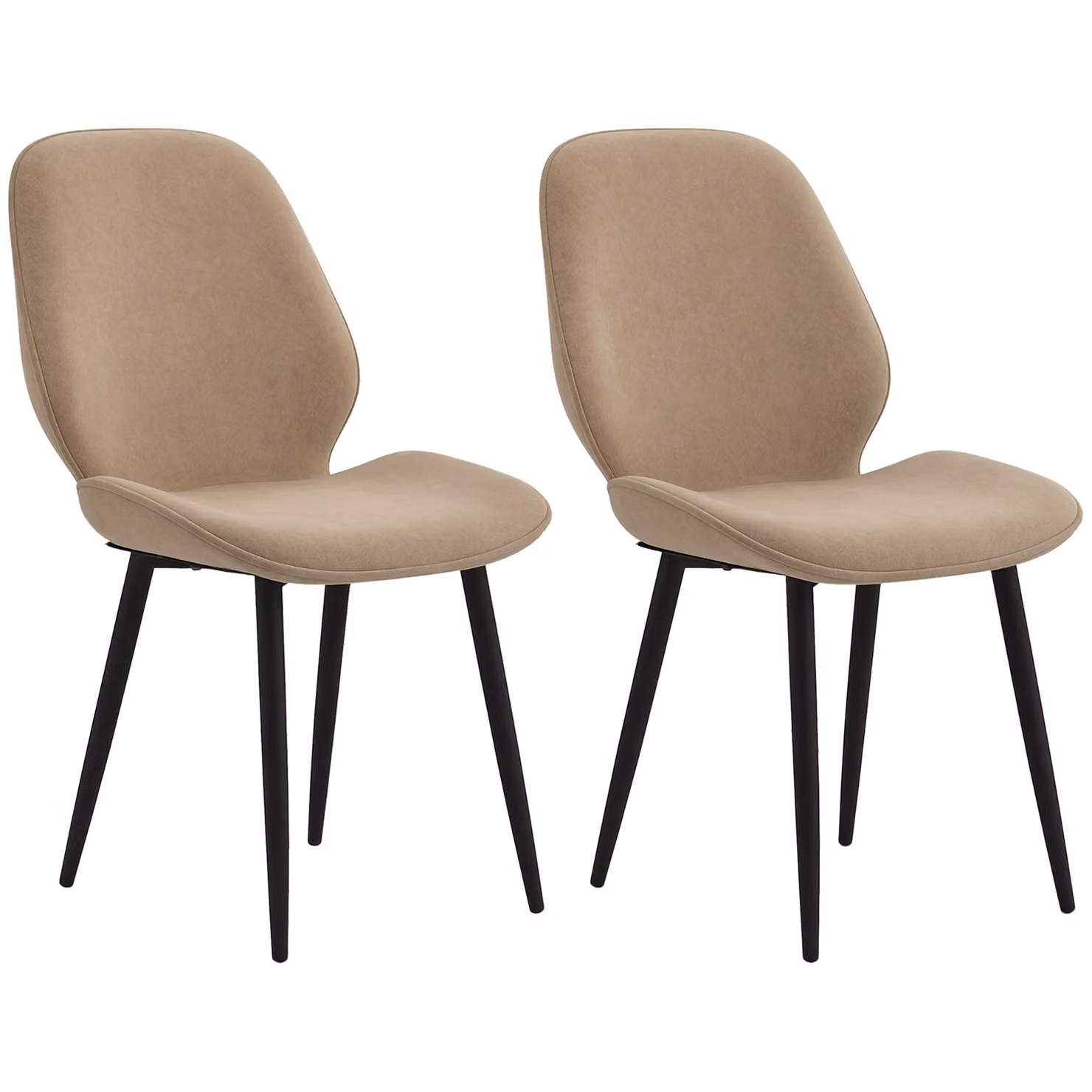 HOMCOM Set of 2 Modern Brown Velvet Upholstered Dining Chairs with Metal Legs – 2