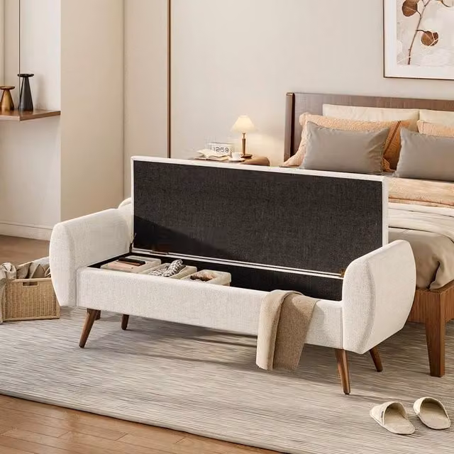 EONLION Linen Ottoman Storage Box Pouffe Seat Stool in Beige, H 151 cm x W 100 cm