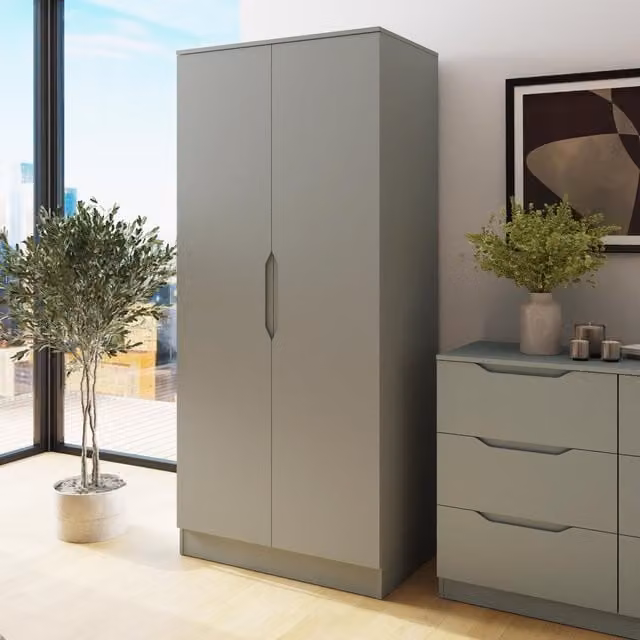 FWStyle Modern 2 Door Wardrobe with Hanging Rail and Internal Shelves in Matt Ash Green