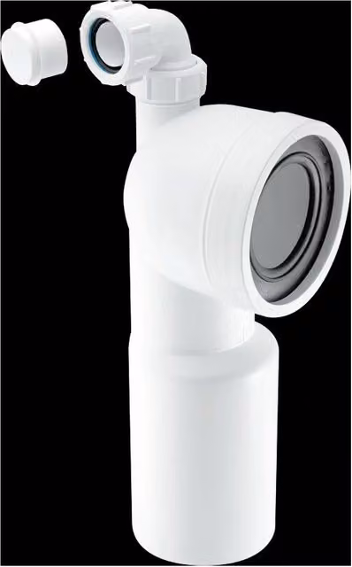 McAlpine 90 Degree Bend Adjustable Length Rigid WC Connector with Vent Boss in White