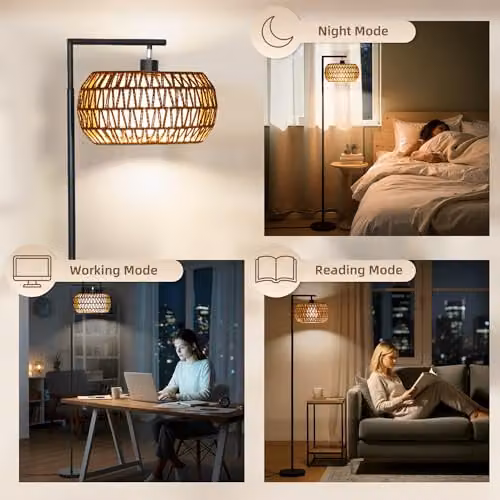 HOMCOM Boho Dimmable LED Floor Lamp with Remote Control and Foot Switch, Black, H 170 cm x W 33 cm x D 33 cm – 4
