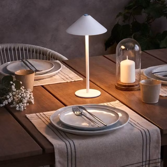Wyld and Coco Wireless Table Lamp in White with Touch Dimmer and USB-C Rechargeable Battery