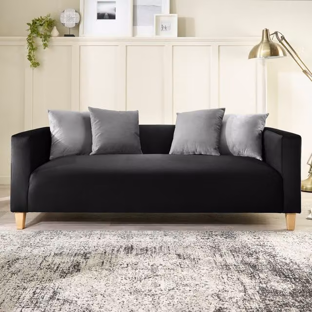 Aspire Bonnie 3 Seater Sofa in Ebony Brushed Velvet with Solid Wood Frame