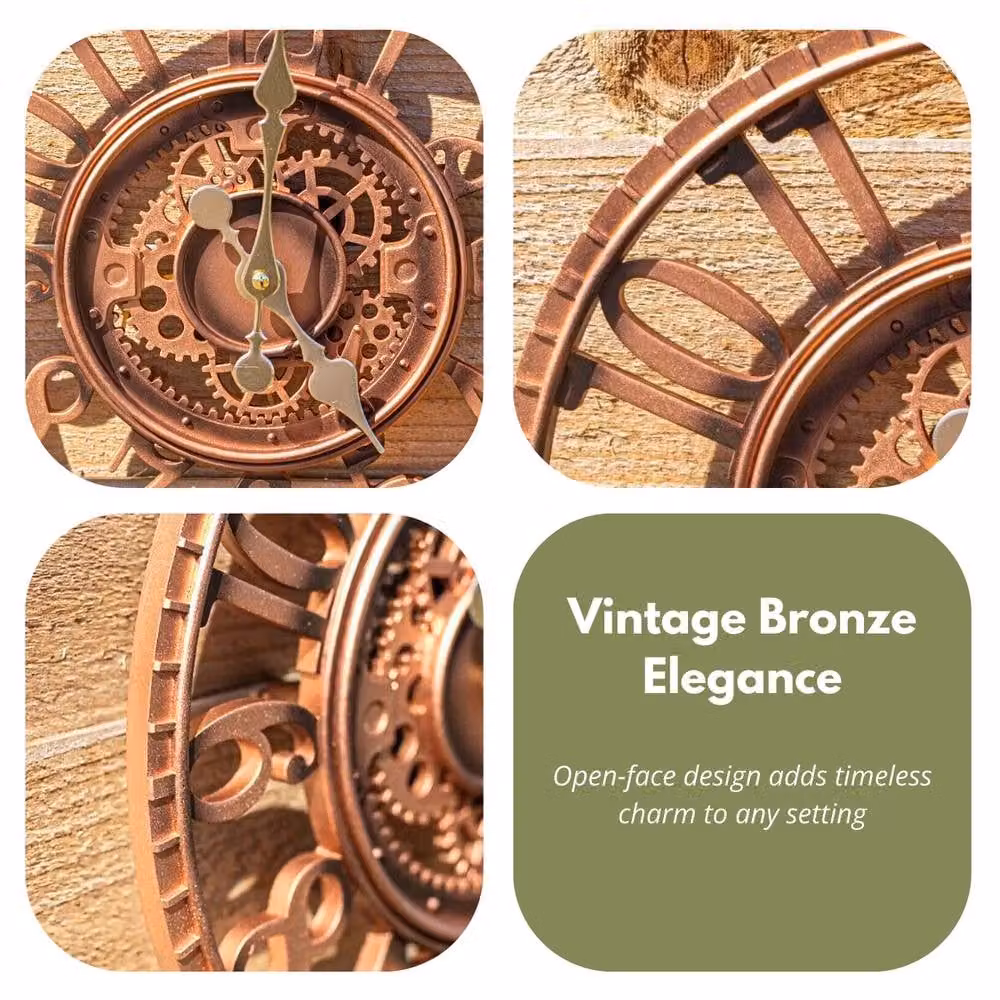 Marco Paul Bronze Skeleton Mechanical Round Wall Clock for Indoor and Outdoor Use, Diameter: 30.5 cm – 4