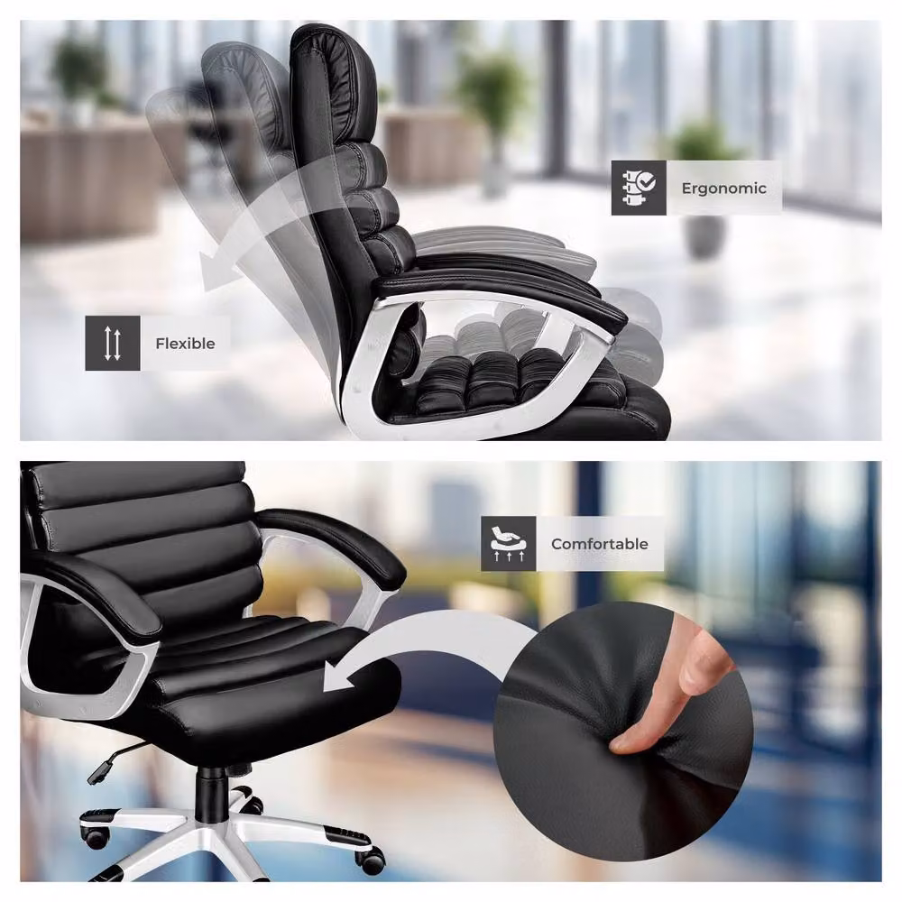 tectake Paul Black Executive Office Chair with Synthetic Leather and Armrests – 8