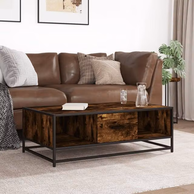 Berkfield Home Smoked Oak Coffee Table in Brown, W/D/H: 100 x 57 x 35 cm