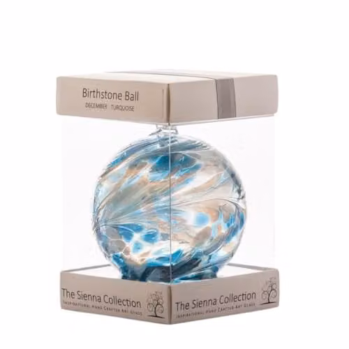 Sienna Glass Birthstone Ball December Turquoise Blue Topaz Round Hanging Glass Bauble Ornament