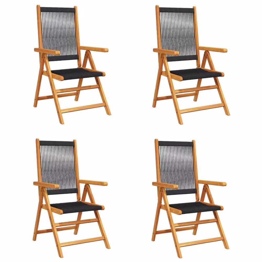 Berkfield Home Set of 4 Black Reclining Acacia Wood Garden Chairs with Textilene Fabric – 3