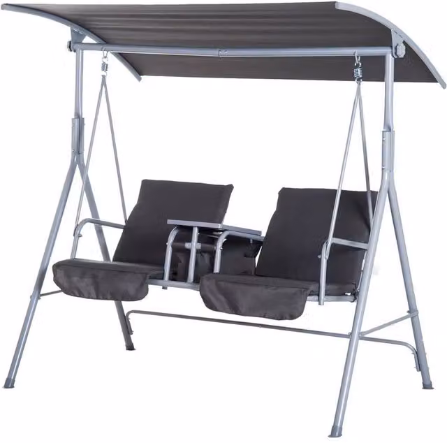 KORVIXA 2 Person Covered Patio Swing in Grey with Sun Canopy and Cushions