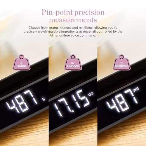 Tower Digital Intelli Kitchen Scale with Voice Control and LED Display, 15kg Capacity, Black and Stainless Steel – 7