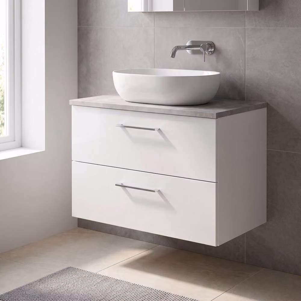 Balterley Gloss White 800mm Wall Hung 2 Drawer Unit and Laminate Worktop – 2