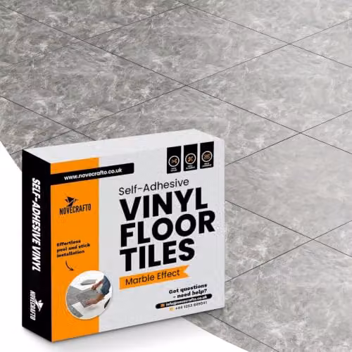 Novecrafto Self Adhesive Vinyl Floor Tiles, Light Grey Marbled Stone Look, 30 Pack, W/D: 30.5 x 30.5 cm – 1