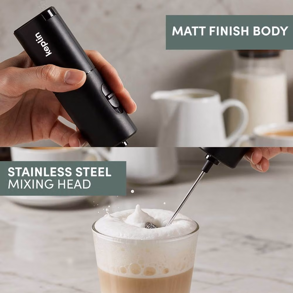 Keplin Slim Handheld Milk Frother - Black Stainless Steel Electric Whisk – 4