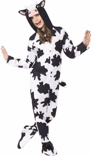 Smiffys Childrens Cow Costume Suit in White and Black, Age 7-9 Years