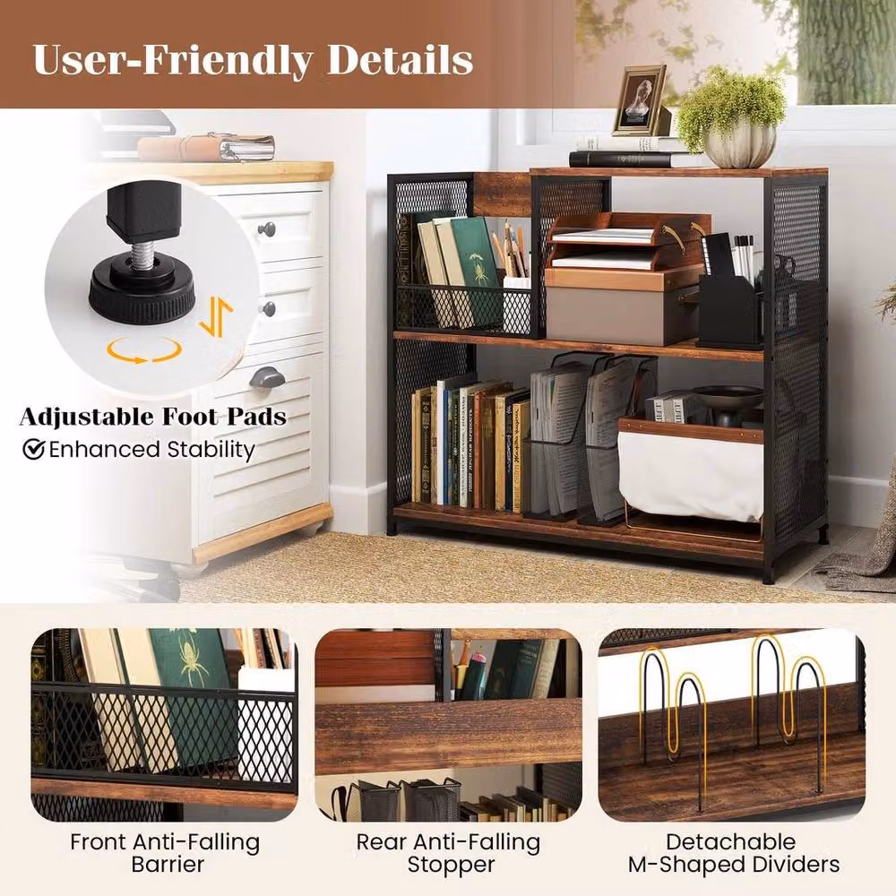 Kelvenix Brown Modern End Table with Rotating Turntable Vinyl Display Rack – 5