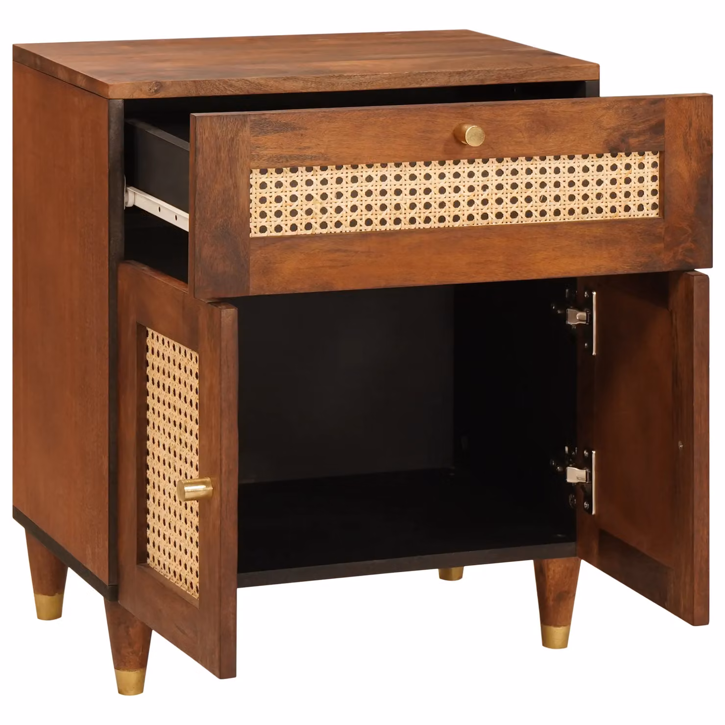 Berkfield Home Bedside Table with Drawer in Brown Cane and Solid Mango Wood – 2