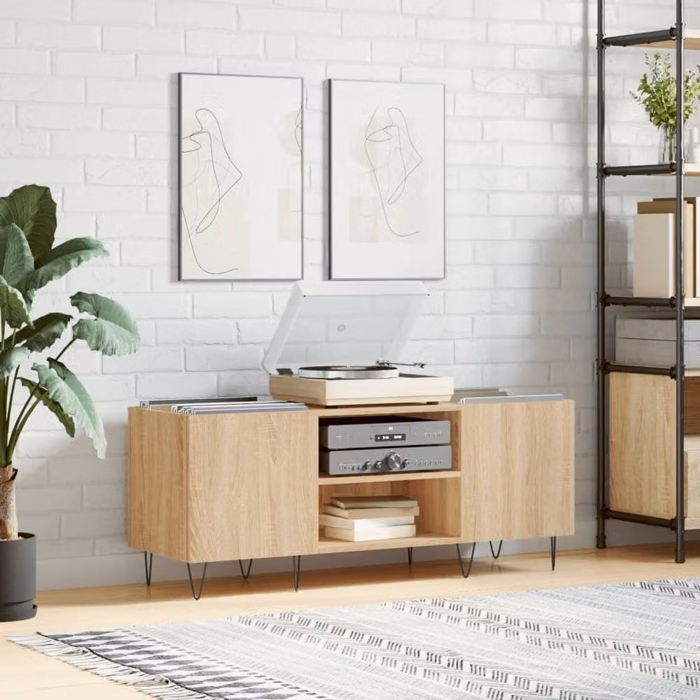 Berkfield Home Sonoma Oak Record Cabinet in Light Tan, W/D/H: 121 x 38 x 48 cm – 2